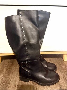 Classic Black Over-the-Knee Women's Boots with Stud Detail